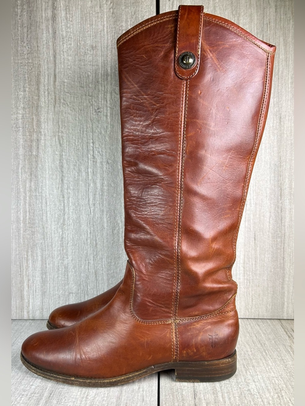 Frye Melissa Button Tall Cognac Brown Leather Riding Boots Women’s Size 6 B